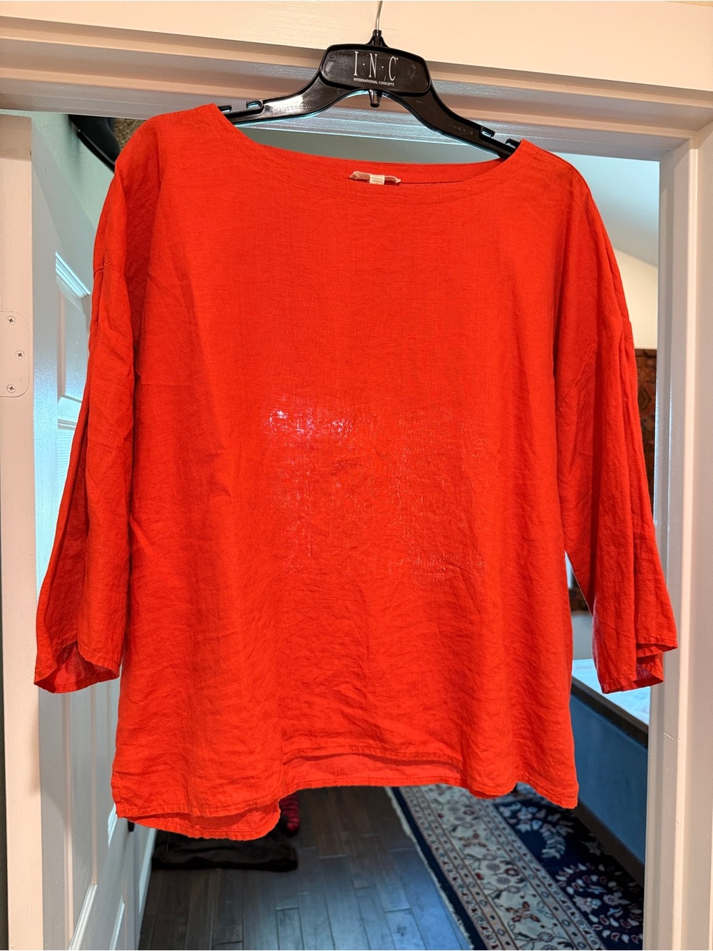 Women’s Bright Orange Eileen Fisher Boatneck Linen Top, Size L